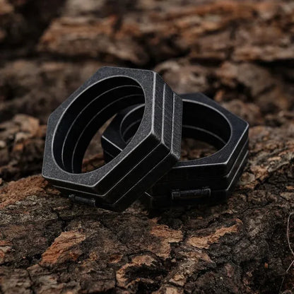 Retro Hexagonal Folding Stainless Steel Men's Ring