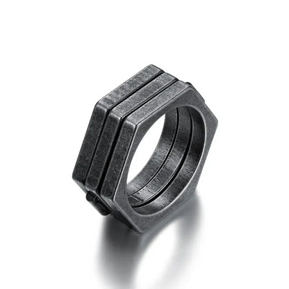 Retro Hexagonal Folding Stainless Steel Men's Ring