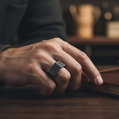 Retro Hexagonal Folding Stainless Steel Men's Ring