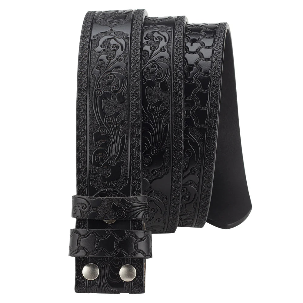 Hidden Utility Belt Buckle - Embossed Leather Western Cowboy Belt