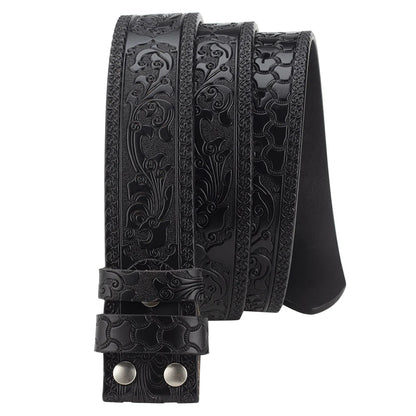 Hidden Utility Belt Buckle - Embossed Leather Western Cowboy Belt