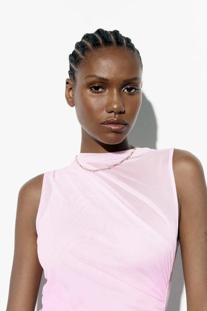 DRAPED TULLE MINI DRESS