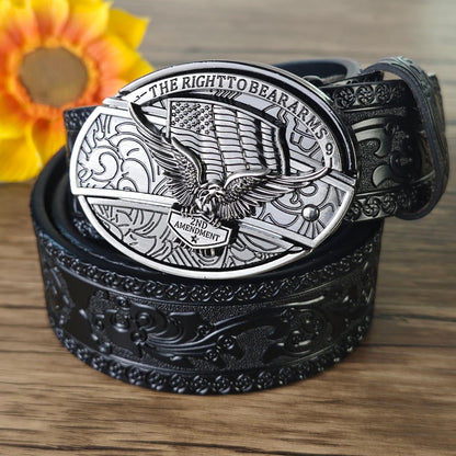 Hidden Utility Belt Buckle - Embossed Leather Western Cowboy Belt