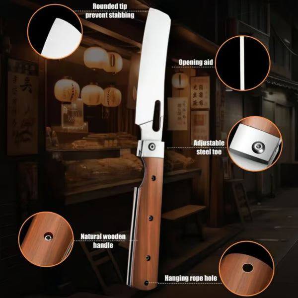 440C Stainless Steel Wood Handle Portable Chef Tool