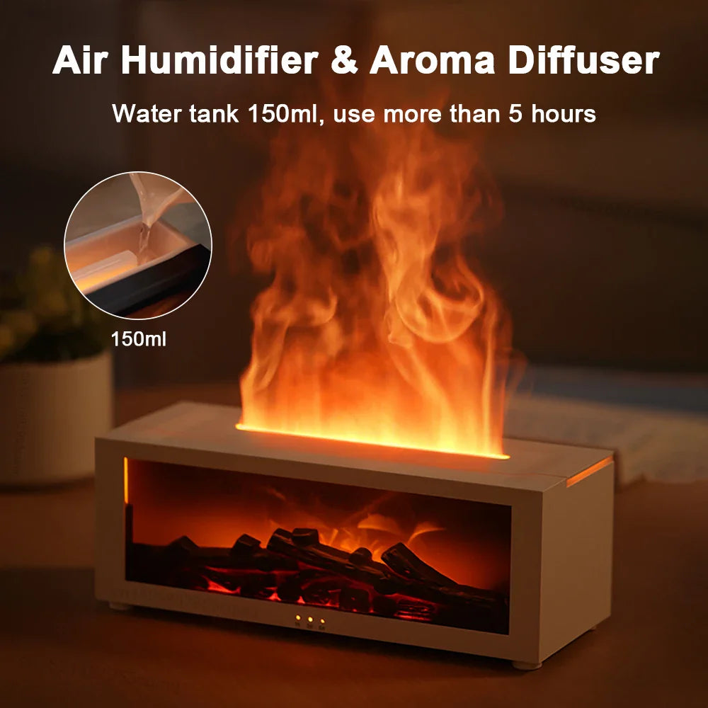 Smart Humidifier & Essential Oil Diffuser – Realistic LED Fireplace Ambiance