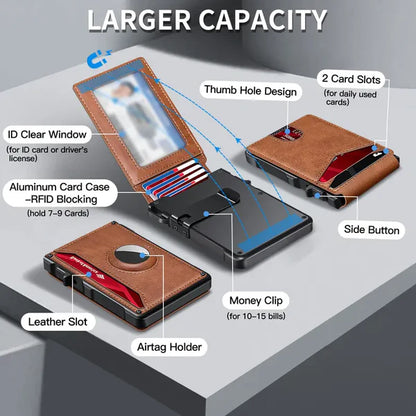 Men's Business Wallet Credit Card Holder Pop Up Smart RFlD Blocking Slim Leather