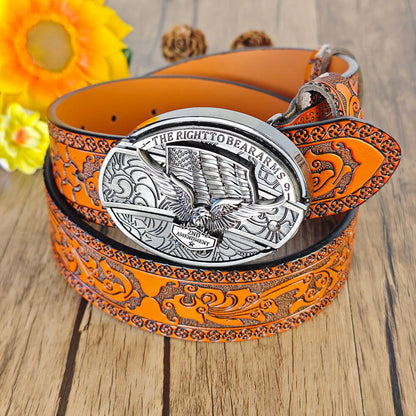 Hidden Utility Belt Buckle - Embossed Leather Western Cowboy Belt