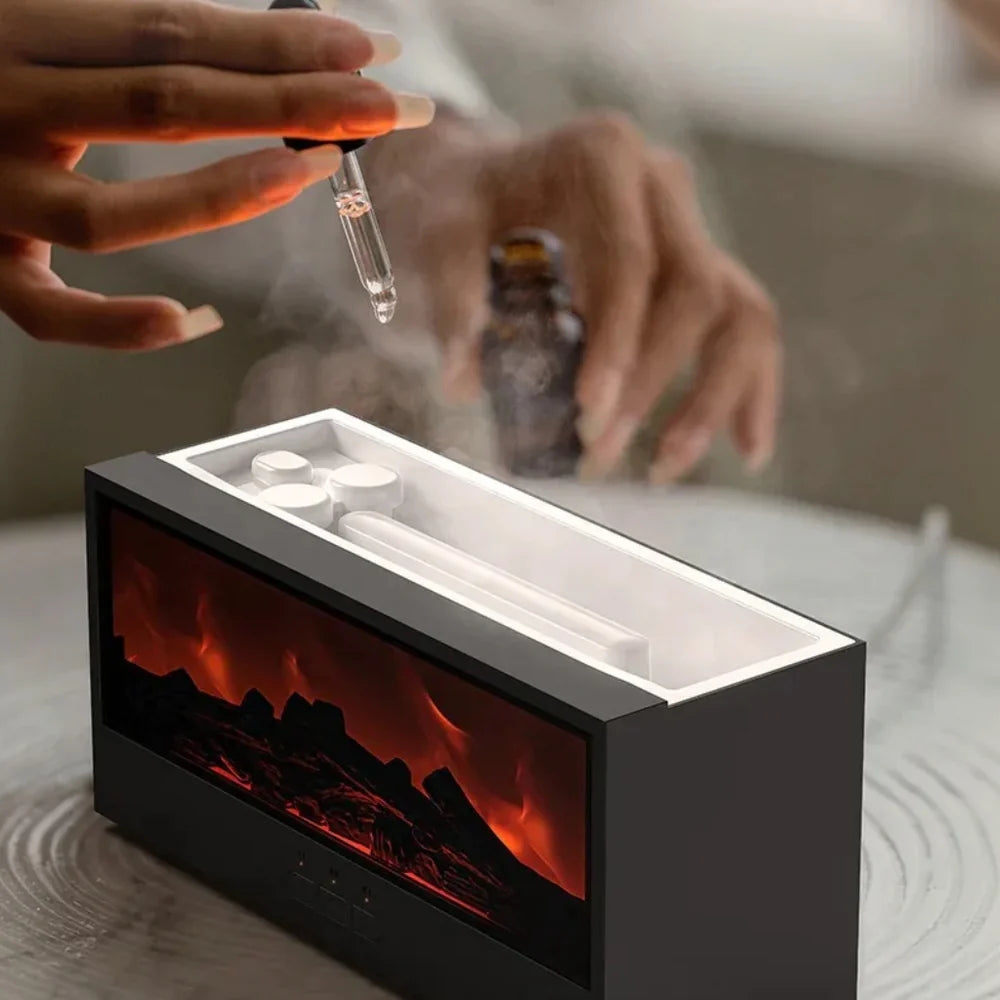 Smart Humidifier & Essential Oil Diffuser – Realistic LED Fireplace Ambiance