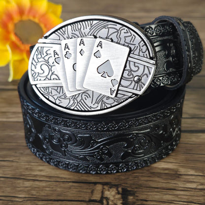 Hidden Utility Belt Buckle - Embossed Leather Western Cowboy Belt