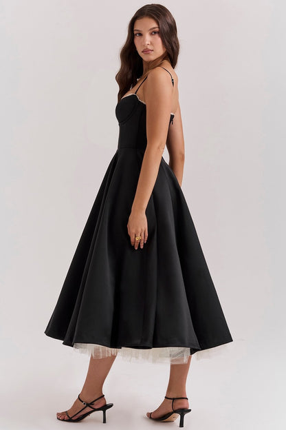 MADEMOISELLE BLACK TULLE MIDI DRESS