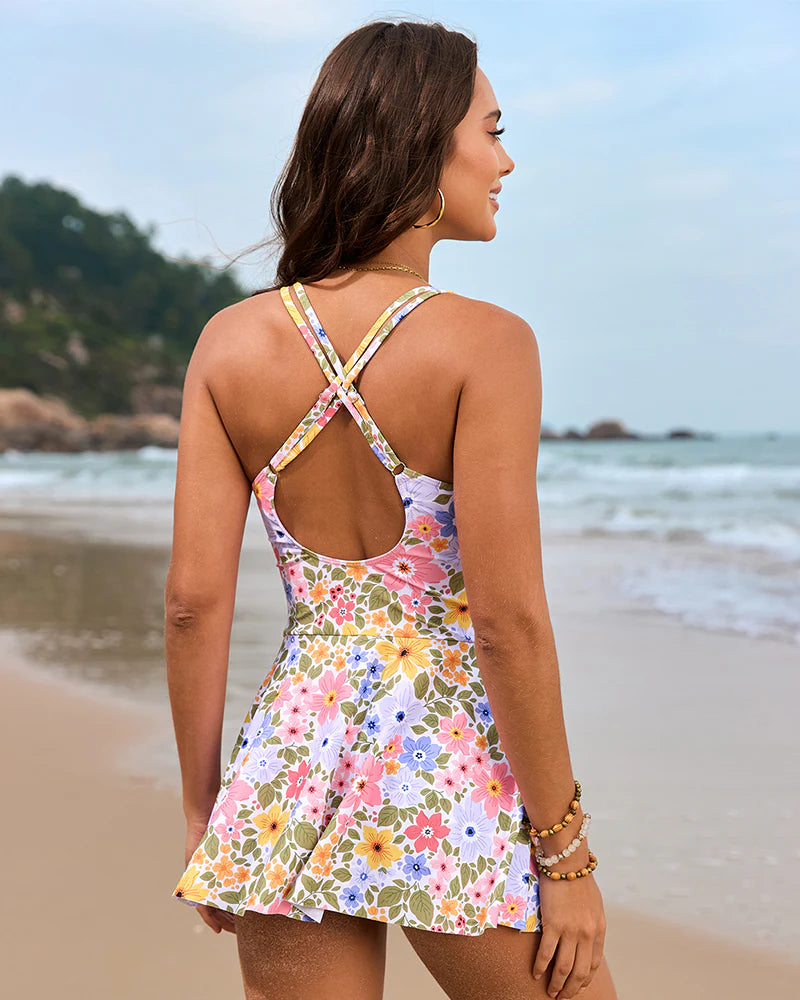 KNOT HEM RUCHED ONE-PIECE SWIM DRESS
