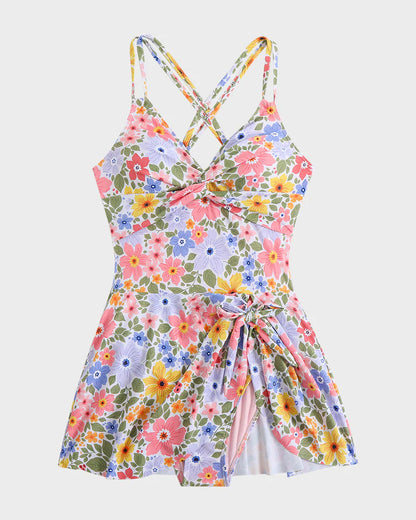 KNOT HEM RUCHED ONE-PIECE SWIM DRESS