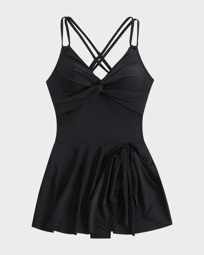 KNOT HEM RUCHED ONE-PIECE SWIM DRESS