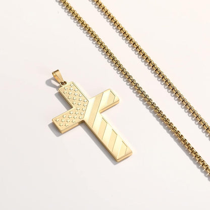 Cross Necklace with Bible Verse & American Flag Pendant