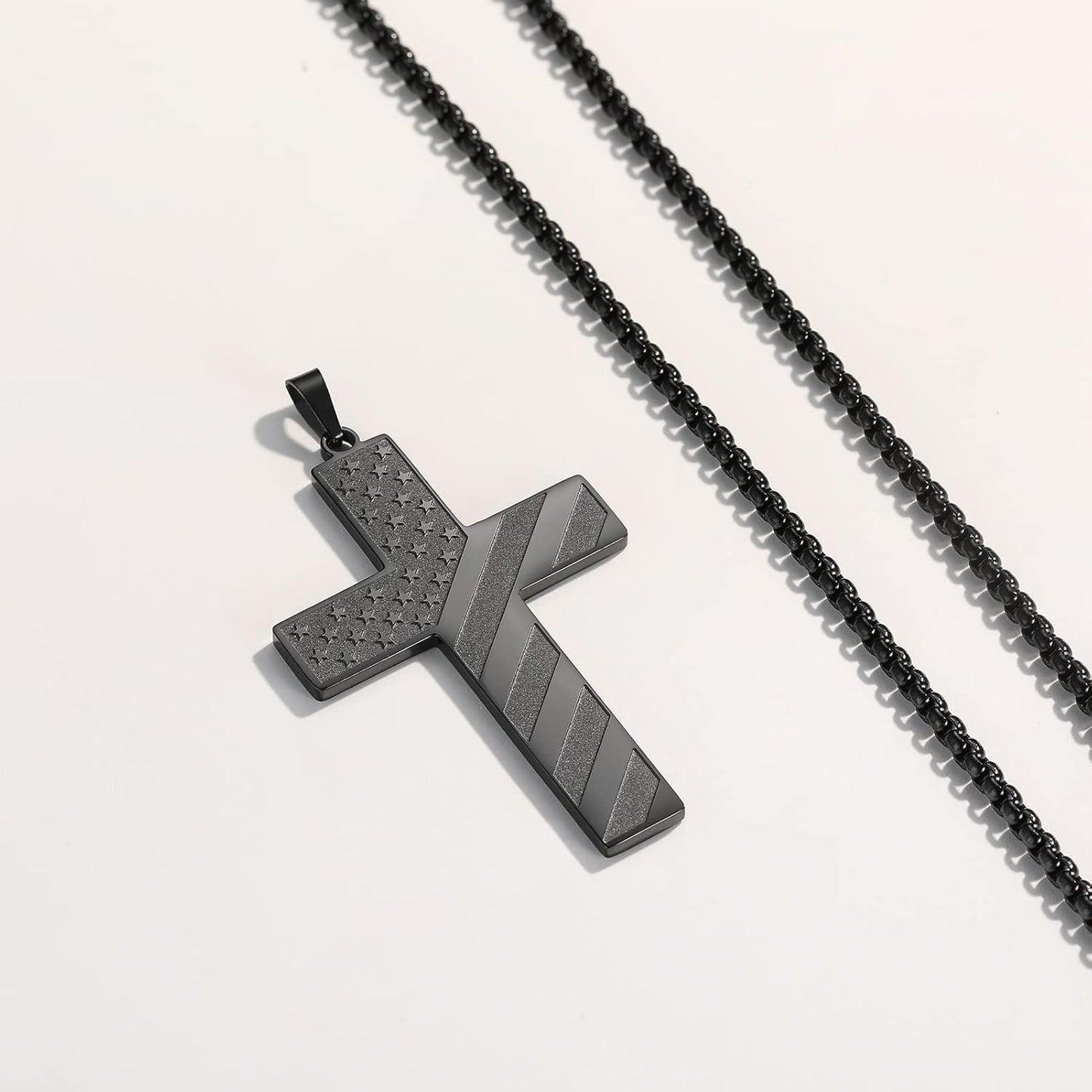 Cross Necklace with Bible Verse & American Flag Pendant
