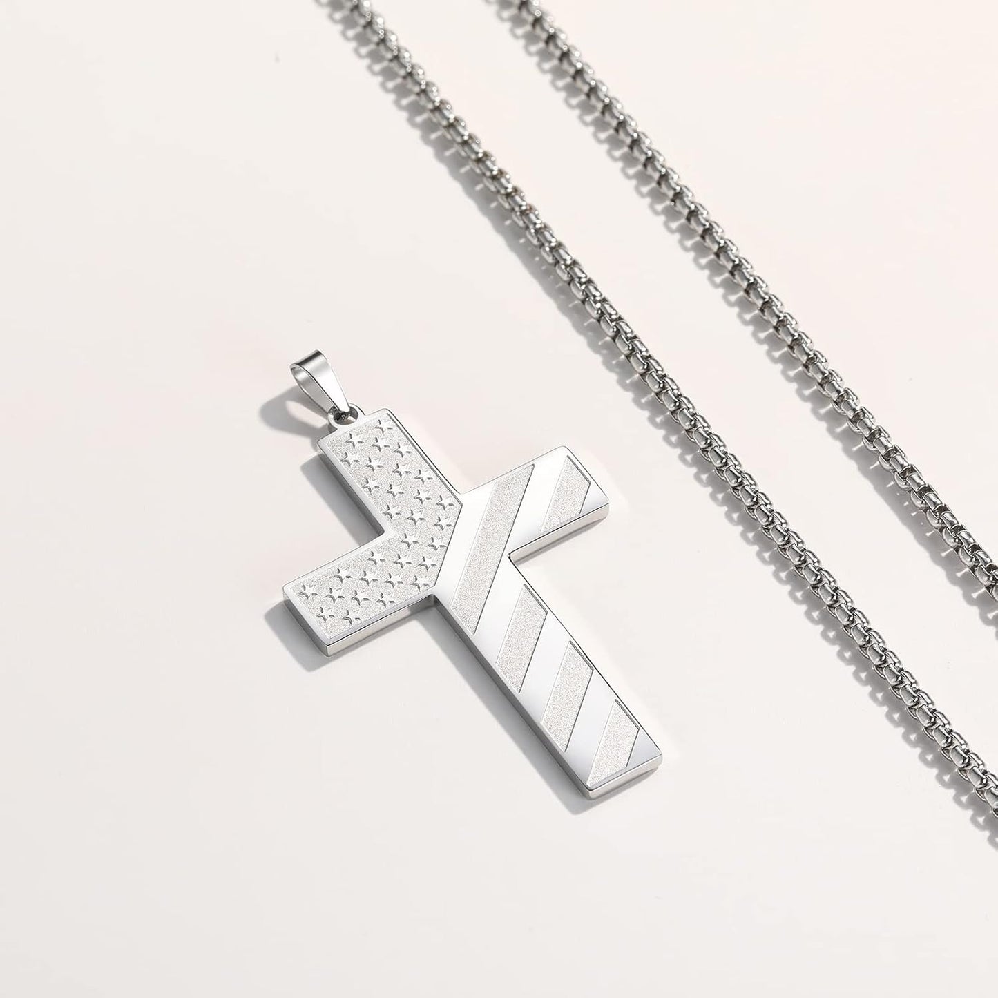 Cross Necklace with Bible Verse & American Flag Pendant