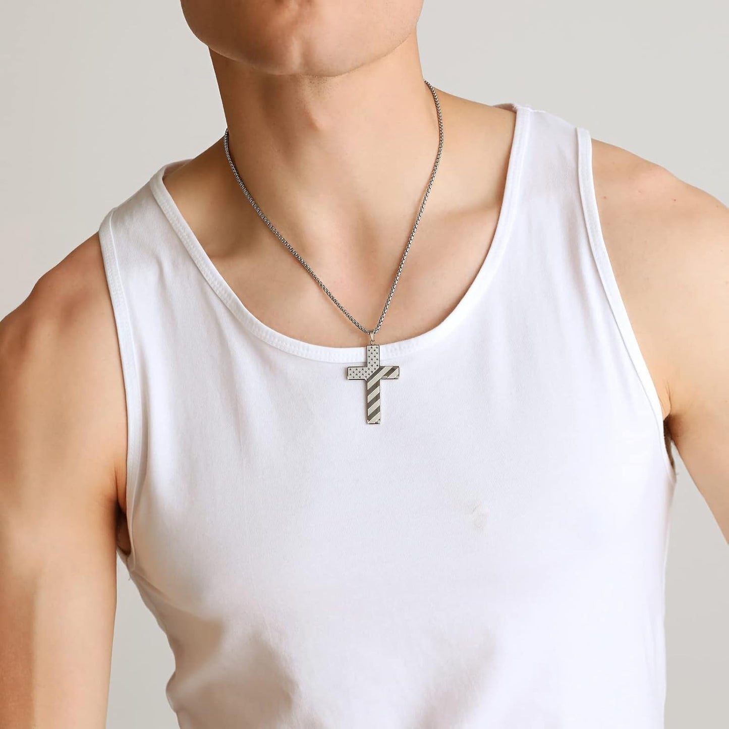 Cross Necklace with Bible Verse & American Flag Pendant