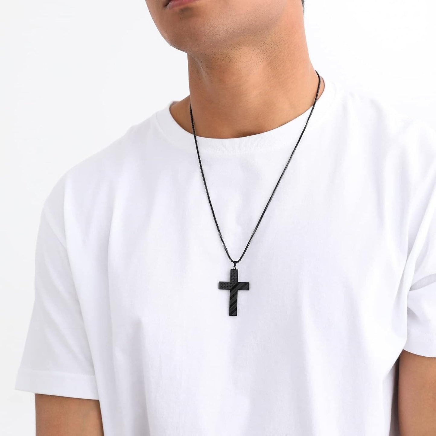 Cross Necklace with Bible Verse & American Flag Pendant