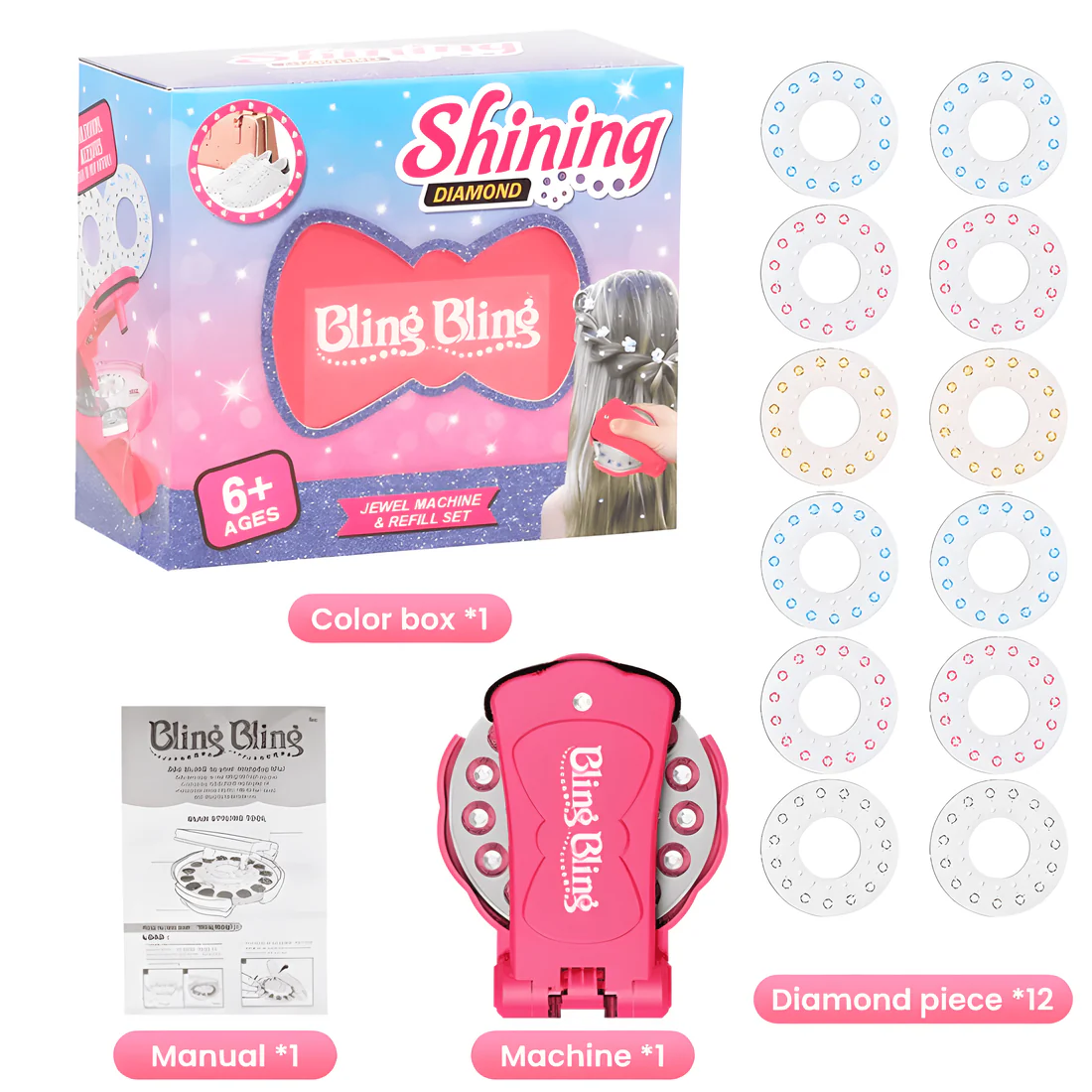 Gemstone Hair Styling Tool Kit – Quick, Safe & Fun Hair Sparkle Maker for All Ages