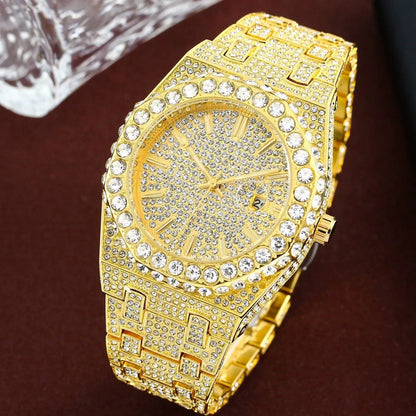Luxury 18K White Gold Plated Full Diamond Quartz Watch