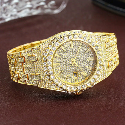 Luxury 18K White Gold Plated Full Diamond Quartz Watch