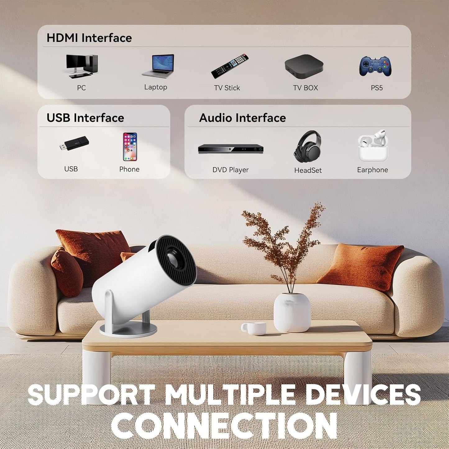 Mini Projector with 2 Joysticks — 4K Portable Home & Outdoor Theater