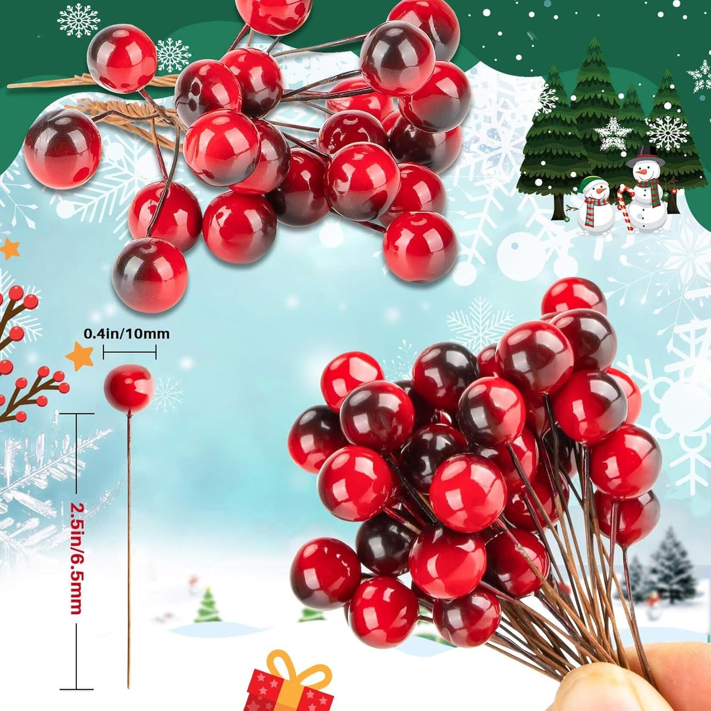 Christmas Holly Berries Set – 50PCS Mini Red Berry Decorations