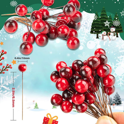 Christmas Holly Berries Set – 50PCS Mini Red Berry Decorations