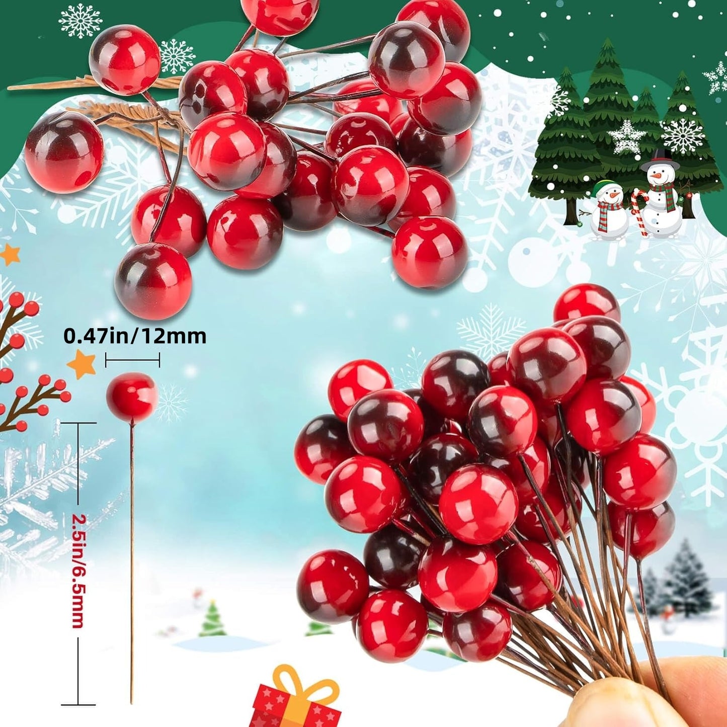 Christmas Holly Berries Set – 50PCS Mini Red Berry Decorations