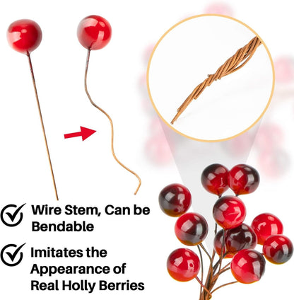 Christmas Holly Berries Set – 50PCS Mini Red Berry Decorations