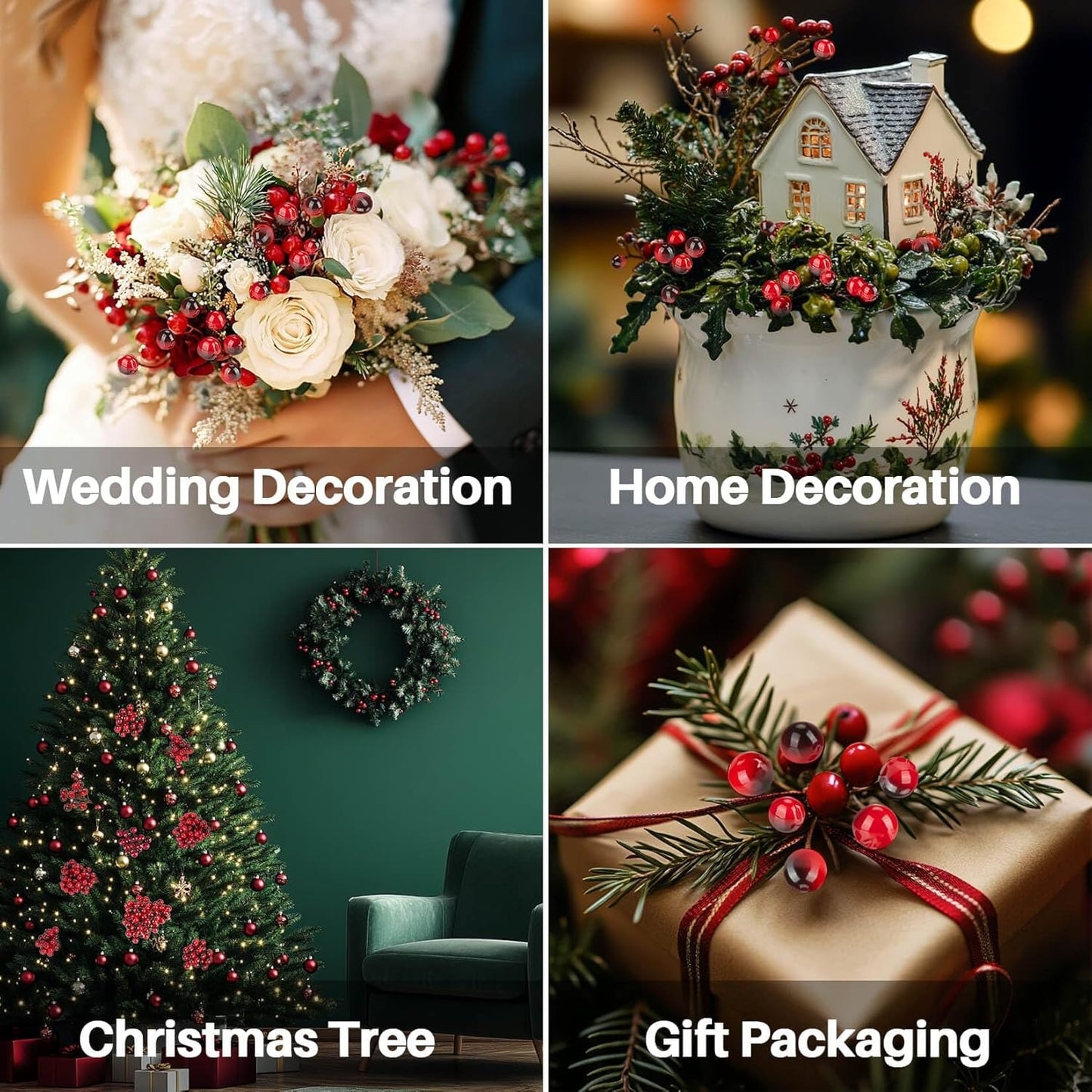 Christmas Holly Berries Set – 50PCS Mini Red Berry Decorations