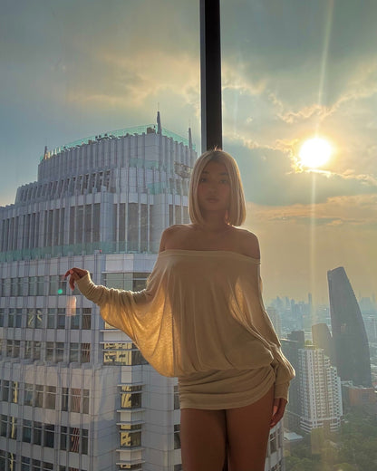 Women's Solid Off The Shoulder Sheer Ruched Dress