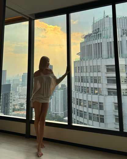 Women's Solid Off The Shoulder Sheer Ruched Dress