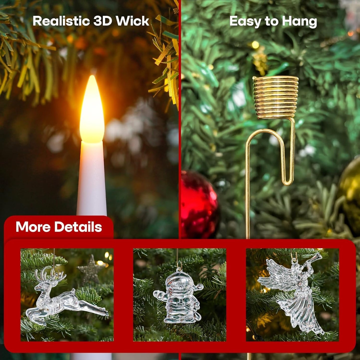 Christmas LED Candle Ornaments – Remote-Control Holiday Lights (6/12/18PCS)