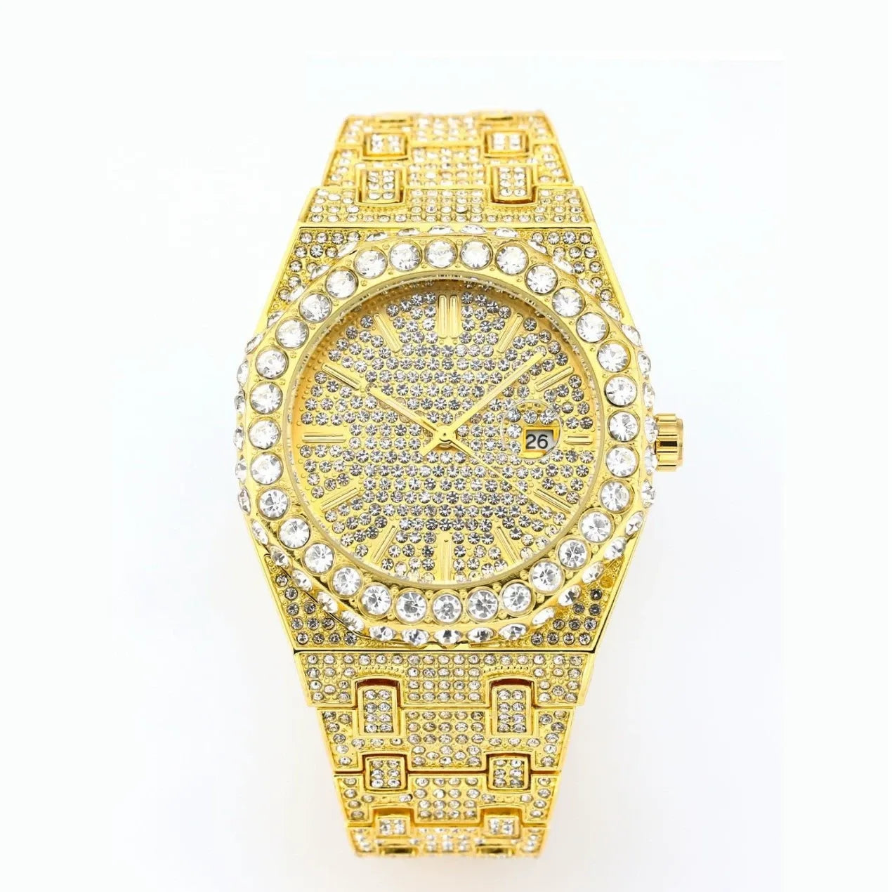 Luxury 18K White Gold Plated Full Diamond Quartz Watch