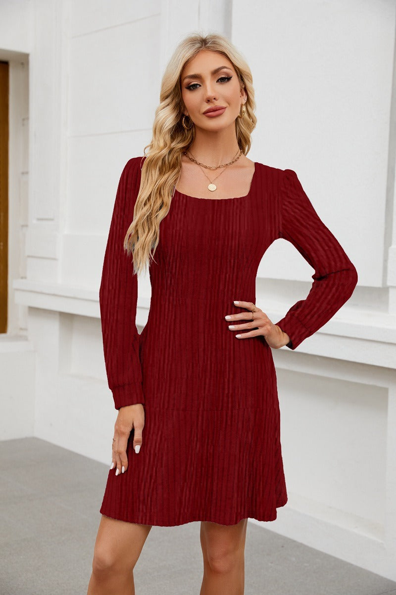Women’s Square Neck Long Sleeve Fall Dress