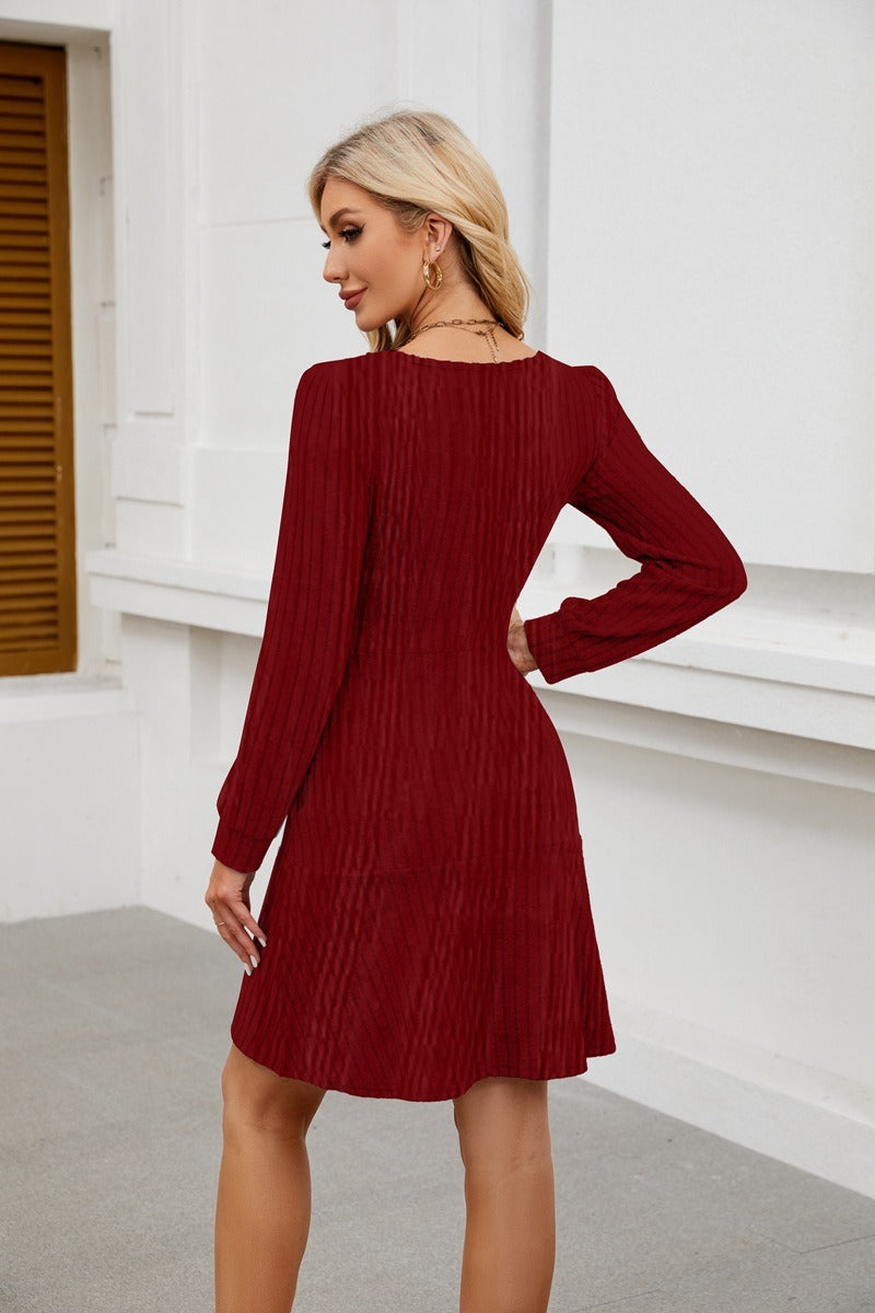 Women’s Square Neck Long Sleeve Fall Dress