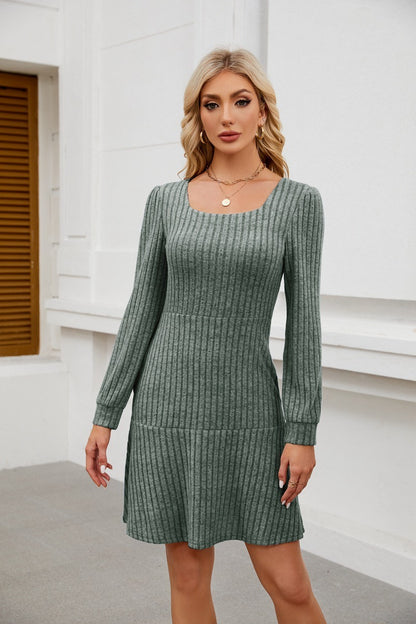 Women’s Square Neck Long Sleeve Fall Dress