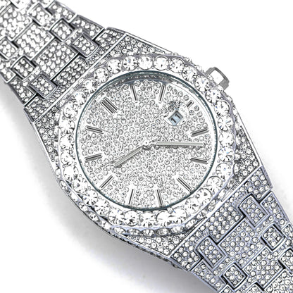 Luxury 18K White Gold Plated Full Diamond Quartz Watch