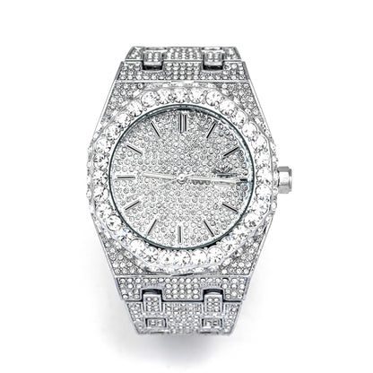Luxury 18K White Gold Plated Full Diamond Quartz Watch