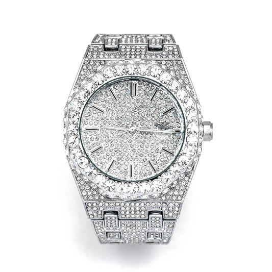 Luxury 18K White Gold Plated Full Diamond Quartz Watch