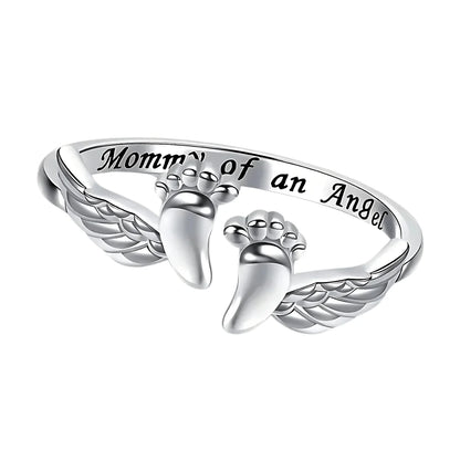 Mother of An Angel Footprint Wings Ring