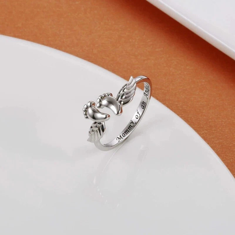 Mother of An Angel Footprint Wings Ring