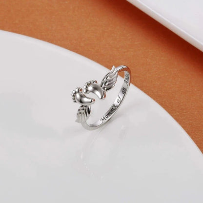 Mother of An Angel Footprint Wings Ring