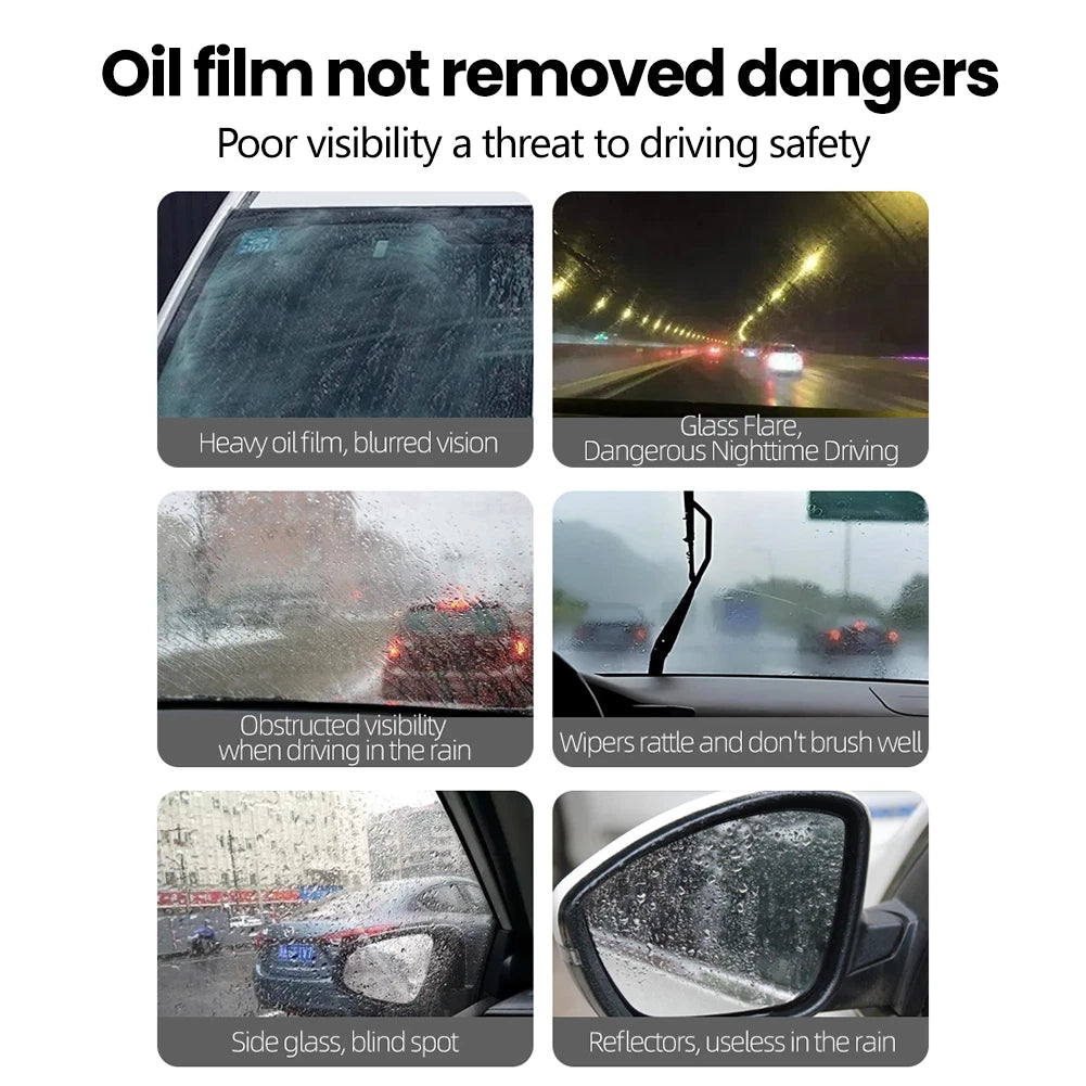 180ml Car Glass Oil Film Remover – Windshield Cleaner Brush