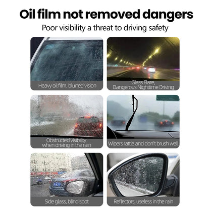 180ml Car Glass Oil Film Remover – Windshield Cleaner Brush