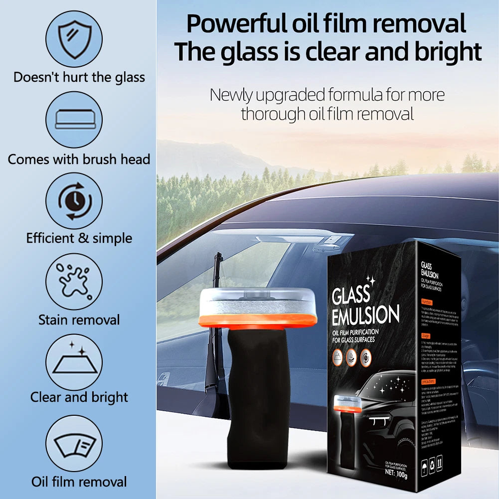 180ml Car Glass Oil Film Remover – Windshield Cleaner Brush