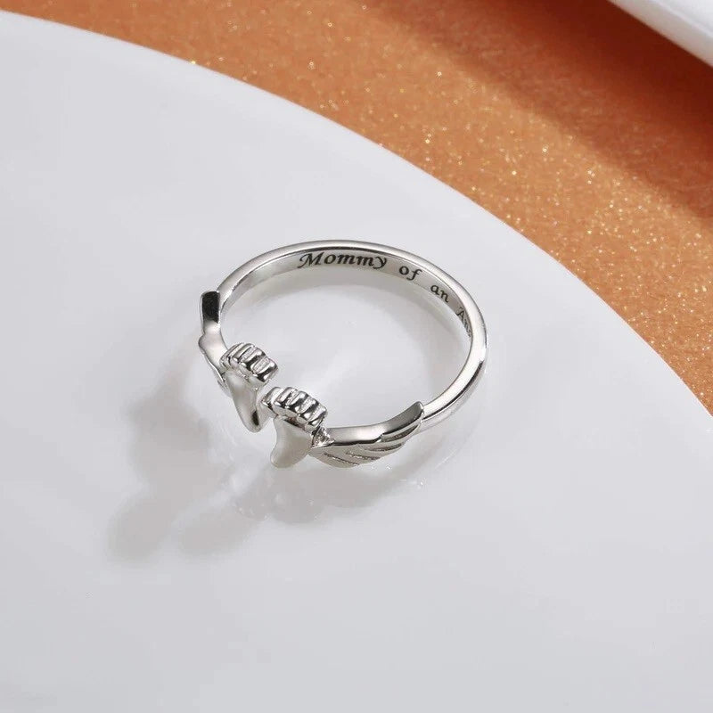 Mother of An Angel Footprint Wings Ring