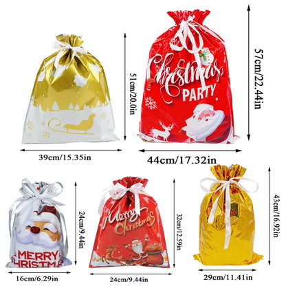 Christmas Drawstring Gift Bags Sets with  Hang Tags